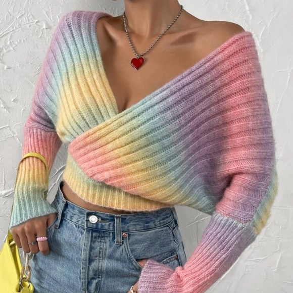 New ombre wrap v neck sweater - Picture 3 of 6